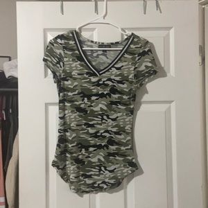 Camouflaged V Neck Tee